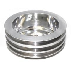 CJ Classic Trucks Crankshaft Pulley 3-Groove Aluminum Polished For Long Water Pump Small Block Chevrolet 1969-1987