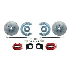 Red Front Disc Brake Conversion Kit Mustang V8 65-66/ All 67-69 W/ Drilled/ Slotted Rotors