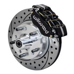 Wilwood Front Disc Brake Kit DynaPro 4-Piston Drilled/Slotted Use With Ridetech Spindle Black 11" Mustang 1965-1966