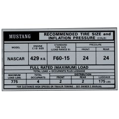 Decal Tire Pressure Door Boss 429 Mustang 1969-1970