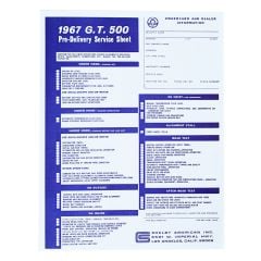Decal Pre Delivery Sheet Shelby GT500 1967 Mustang