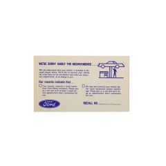 Ford Production Recall Card Mustang 1967-1972