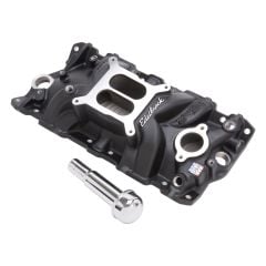 Edelbrock Performer EPS Intake Manifold with Oil Fill Tube for Small Block Chevy Black Finish