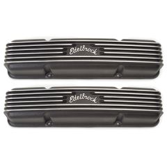 Edelbrock Classic Series Valve Cover Black without Breather Hole Pair Small Block V8 Chevy 1959-1986