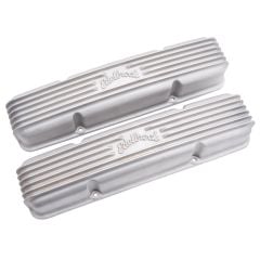 Edelbrock Classic Series Valve Cover Satin without Breather Hole Pair Small Block V8 Chevy 1959-1986