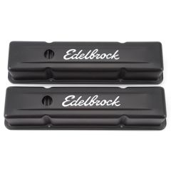 Edelbrock Signature Series Tall Valve Cover Pair For Chevy 262-400 59-86 Textured Black Steel