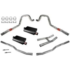 Exhaust System Dual 2-1/4" Aluminized Steel With Flowmaster Mufflers For Long Tube Headers Mustang 1965-1973