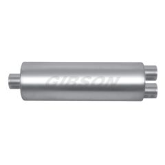 Gibson SFT Superflow Muffler 8" X 24" Round Stainless Steel 3" Offset Inlet/ 2-1/4" Dual Outlet Universal