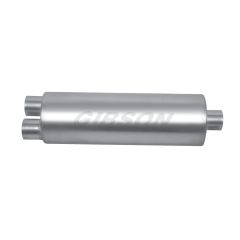 Gibson SFT Superflow Muffler 8" X 24" Round Stainless Steel 3" Dual Inlet/ 4" Center Outlet Universal