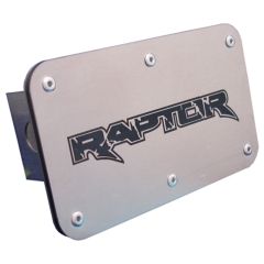Trailer Hitch Cover Stainless Steel Brushed With Laser Etched Raptor Logo