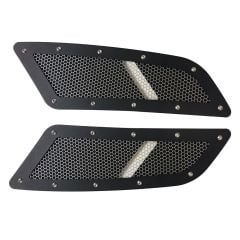 Drake Muscle Cars Speed Mesh Hood Vent Kit Matte Black With Stainless Steel Mesh Grilles Mustang GT 2015-2017