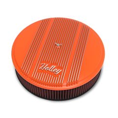 Holley Air Cleaner Assembly Vintage Series 14" Round Aluminum Finned Orange With 3" Filter
