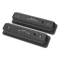 Holley Valve Covers Vintage-Style Finned Die-Cast Aluminum Center Bolt Satin Black Machined With Emissions Provisions Pair For Small Block Chevy