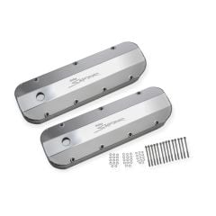 Holley Valve Cover Sniper Fabricated Aluminum Silver With 1/4" Thick Billet Rail Pair Big Block Chevrolet 396-454 1965-2000