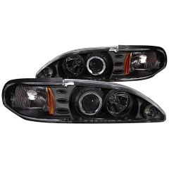 Headlight Kit One-Piece Projector Halo Black Mustang 1994-1998