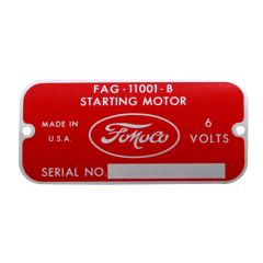 Starter Motor Tag Red With FOMOCO Script And Rivets F-100 1948-1955