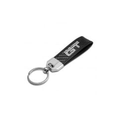 Keychain Metal/Carbon Fiber/Leather Black With Mustang GT Logo/Black Stitching
