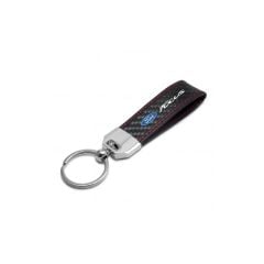 Keychain Metal/Carbon Fiber/Leather Black With Focus Logo/Red Stitching