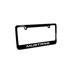 License Plate Frame Metal 3D Chrome Black With Mustang Emblem