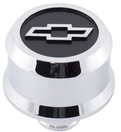 PROFORM Oil Breather Cap Slant-Edge Push-In Chrome With Black Recessed Chevrolet Bowtie Logo