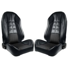 TMI Front Bucket Seat Sport II Pro-Series Deluxe Black High Back Pair Mustang 1970