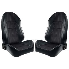 TMI Front Bucket Seat Sport II Pro-Series Deluxe High Back Black Pair Mustang 1971-1973