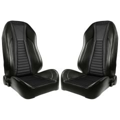 TMI Front Bucket Seat Sport II Pro-Series Mach 1 High Back Black With Black Stripes Pair Mustang 1971-1973