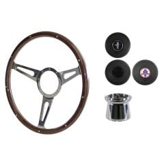 Steering Wheel Kit 1965 GT350-Style Woodgrain 15" 9-Bolt Mustang 64-1/2 w/ Horn Button