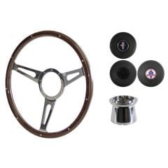 Steering Wheel Kit 1965 GT350-Style Woodgrain 15" 9-Bolt Mustang 67-73 w/ Horn Button