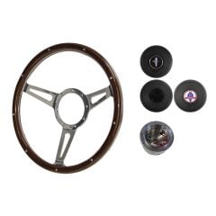 Steering Wheel Kit 1965 GT350-Style Woodgrain 14" 9-Bolt Mustang 65-67 w/ Horn Button