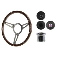 Steering Wheel Kit 1965 GT350-Style Woodgrain 14" 9-Bolt Mustang 64-1/2 w/ Horn Button