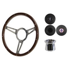 Woodgrain 14" 9-Bolt 1965 GT350-Style Steering Wheel Kit Mustang 67-73 W/ Black Horn Button
