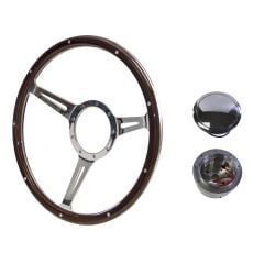 Steering Wheel Kit 1965 GT350 Thin Spoke Woodgrain 14" 9-Bolt Mustang 65-67 w/ Billet Horn Button