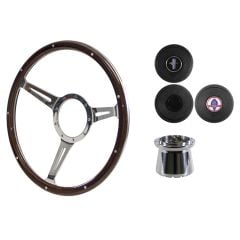 Steering Wheel Kit 1965 GT350 Thin Spoke Woodgrain 14" 9-Bolt Mustang 64-1/2 w/ Horn Button