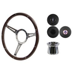 Steering Wheel Kit 1965 GT350 Thin Spoke Woodgrain 14" 9-Bolt Mustang 67-73 w/ Horn Button