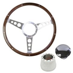 15" Woodgrain 9-Bolt 3-Spoke Steering Wheel Kit Chevy C10 70-87/ C/K 87-94