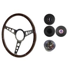 Steering Wheel Kit Shelby-Style Woodgrain 15" 9-Bolt Mustang 65-67 w/ Horn Button