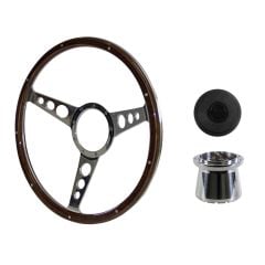 Steering Wheel Kit Shelby-Style Woodgrain 15" 9-Bolt Mustang 64-1/2 w/ Horn Button