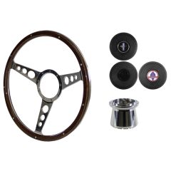Steering Wheel Kit Shelby-Style Woodgrain 15" 9-Bolt Mustang 67-73 w/ Horn Button