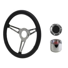 Steering Wheel Kit Shelby-Style Black Simulated Leather 14" 6-Bolt Mustang 65-66 w/ Polished Horn Button