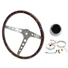 Walnut Woodgrain Steering Wheel Kit 15" 3-Bolt Mustang 64-1/2 w/ Rivets/ 4-Hole Spokes