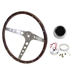 Walnut Woodgrain Steering Wheel Kit 15" 3-Bolt Mustang 67-73 w/ Rivets/ 4-Hole Spokes