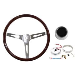 Walnut Woodgrain Steering Wheel Kit 15" 3-Bolt w/ Slotted Spokes Mustang 64-1/2