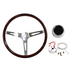 Walnut Woodgrain Steering Wheel Kit 15" 3-Bolt w/ Slotted Spokes Mustang 67-73