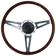 VSW 1965 GT350 Style 15" Woodgrain Steering Wheel Kit Mustang 65-66 w/ Telescoping Adapter/ Pony Horn Button Emblem