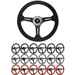 VSW Sport 14" Black Leather Wrapped Steering Wheel Kit Mustang 65-66 w/ Black Spokes