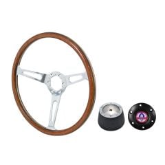 VSW Steering Wheel Kit 1965 GT350 Style 15" Woodgrain Mustang 65-66 w/ Black Cobra Logo Horn Button/ 6-Bolt Adapter