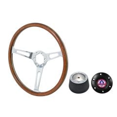 VSW Steering Wheel Kit 1965 GT350 Style 15" Woodgrain Mustang 67-73 w/ Black Cobra Logo Horn Button/ 6-Bolt Adapter