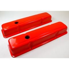 Valve Cover Steel Tall With Perimeter Bolts Orange Pair Chevy Small Block 1960-1987