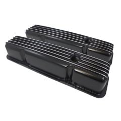 Valve Cover Tall Black Finned Aluminum Pair Small Block Chevrolet 1960-1986